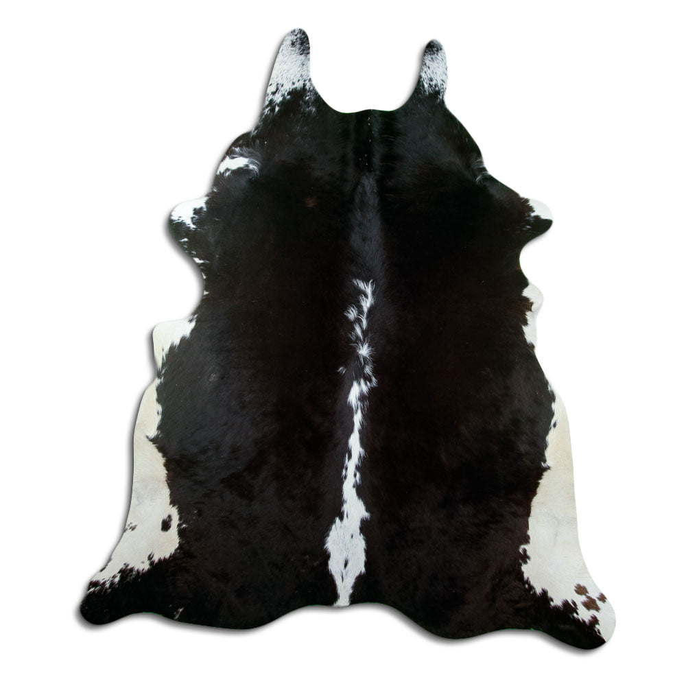 Schwarz-weisses Kuhfell, ca. 220 × 190 cm, von oben fotografiert: genau das Fell, das Sie erhalten