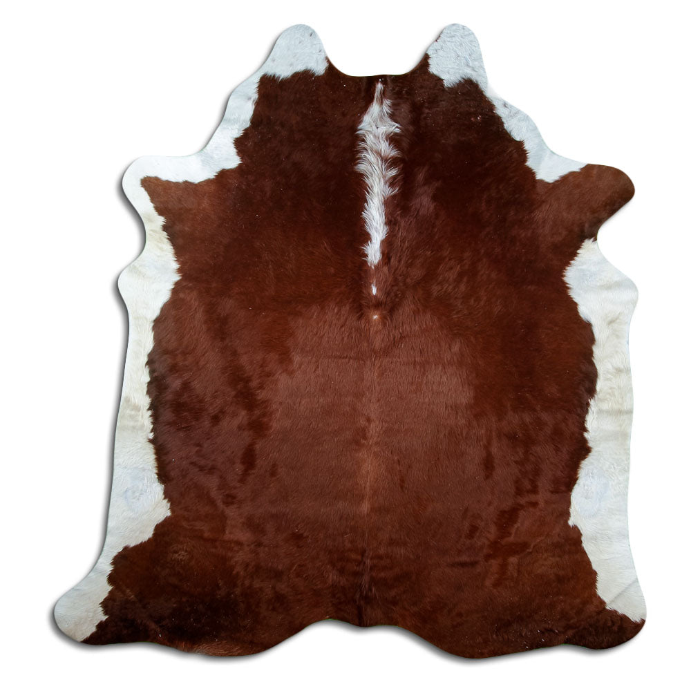 Braun-weisses Kuhfell, ca. 210 × 200 cm, von oben fotografiert: genau das Fell, das Sie erhalten