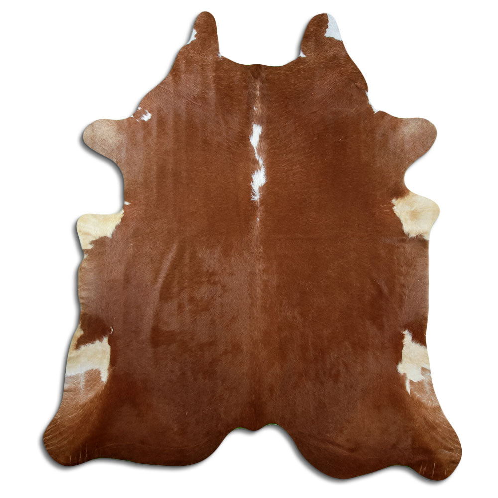 Braun-weisses Kuhfell, ca. 230 × 210 cm, von oben fotografiert: genau das Fell, das Sie erhalten