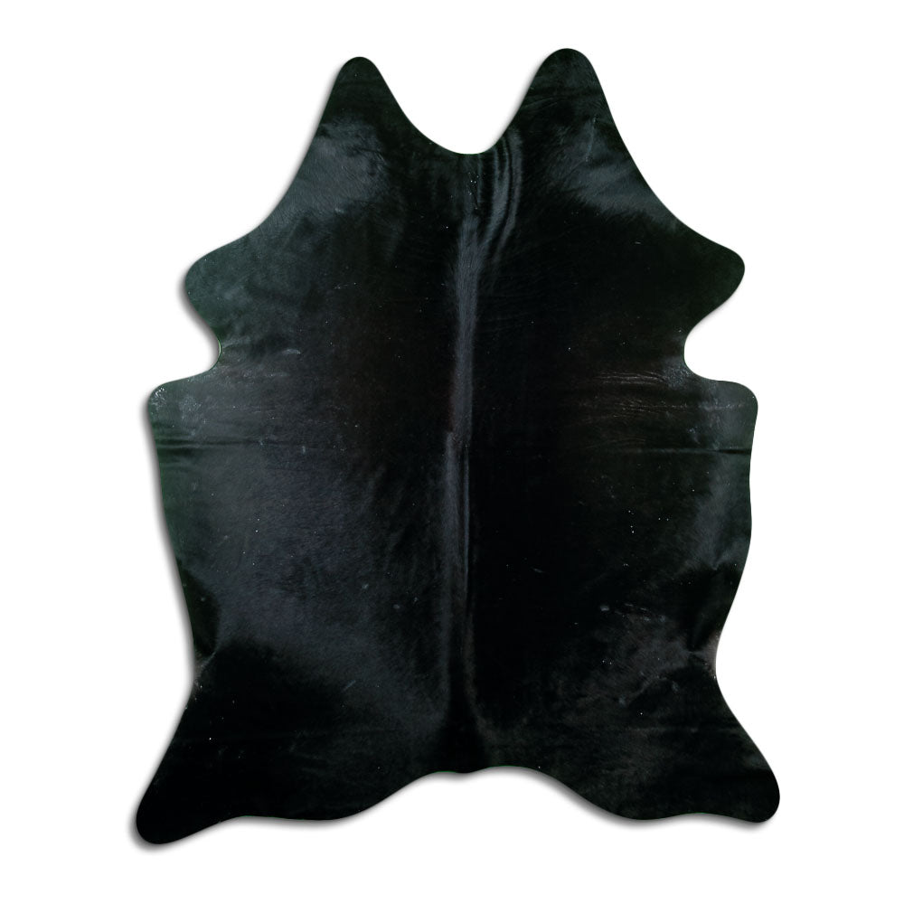 Schwarzes Kuhfell, ca. 200 × 160 cm, von oben fotografiert: genau das Fell, das Sie erhalten