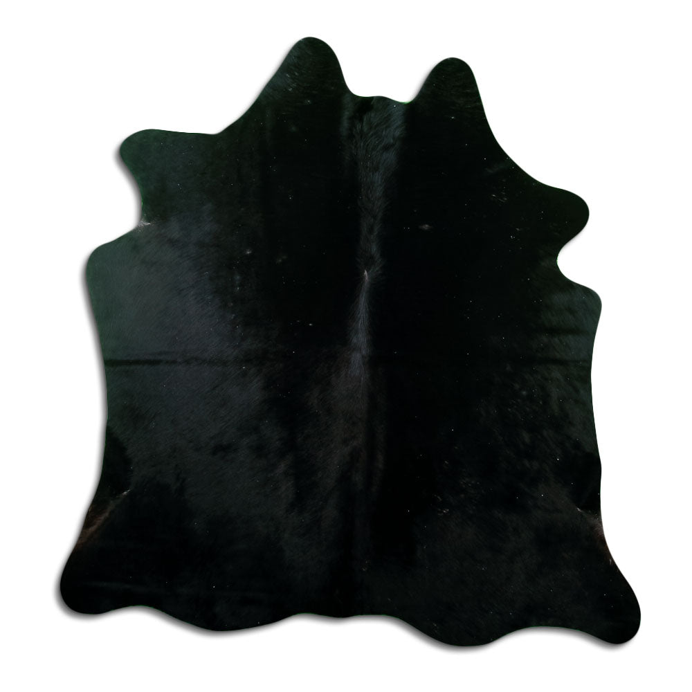 Schwarzes Kuhfell, ca. 170 × 160 cm, von oben fotografiert: genau das Fell, das Sie erhalten