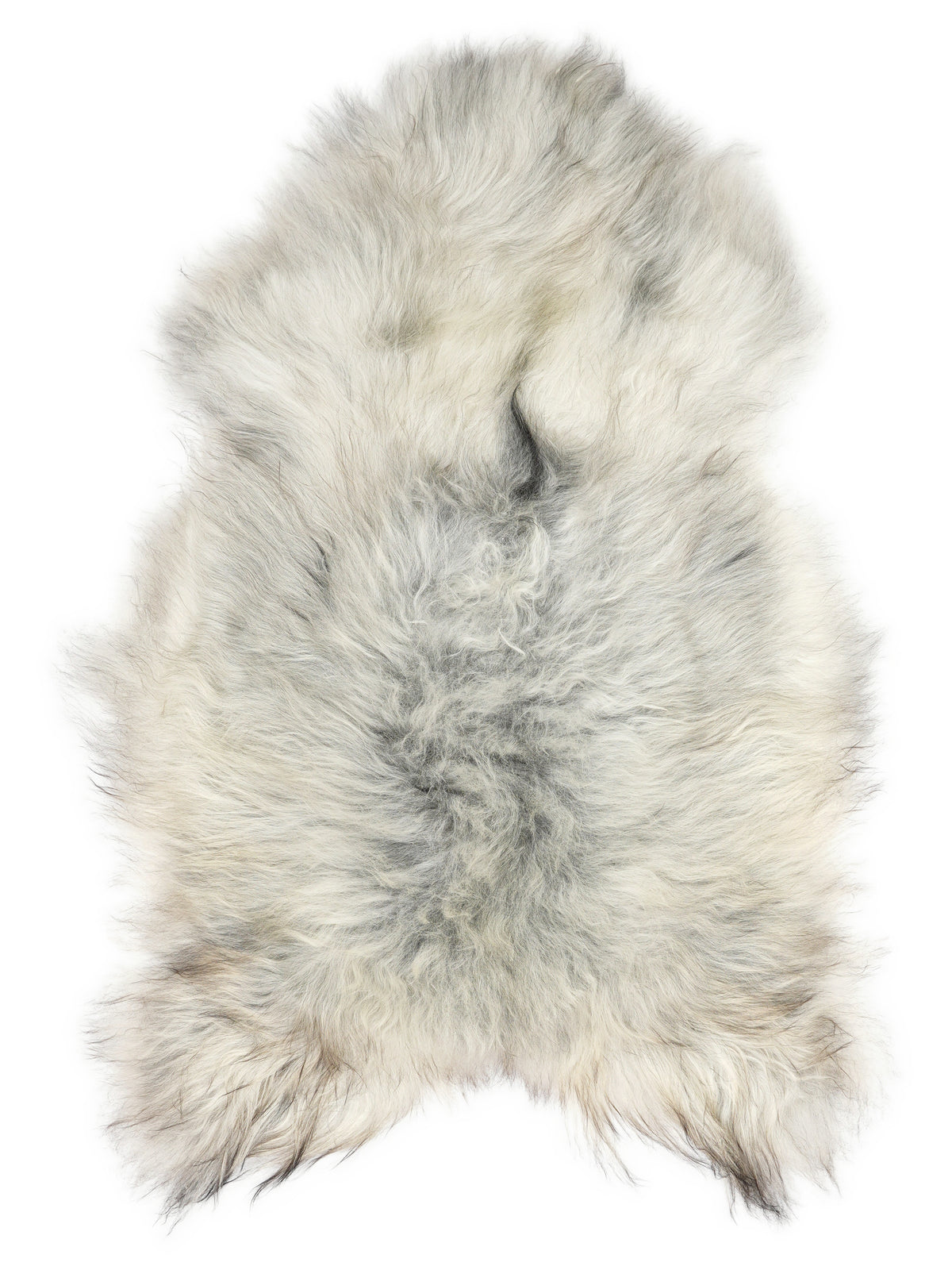 Graues isländisches Schaffell, ca. 120 × 75 cm, von oben fotografiert: genau das Fell, das Sie erhalten