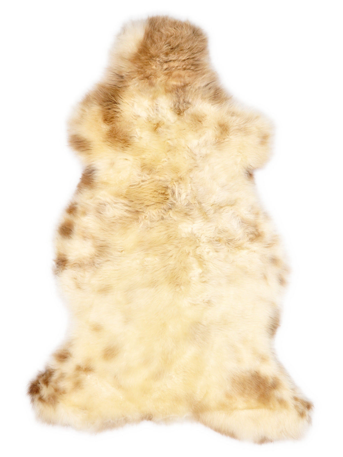 Mehrfarbiges britisches Lammfell, ca. 110 × 60 cm, von oben fotografiert: genau das Fell, das Sie erhalten