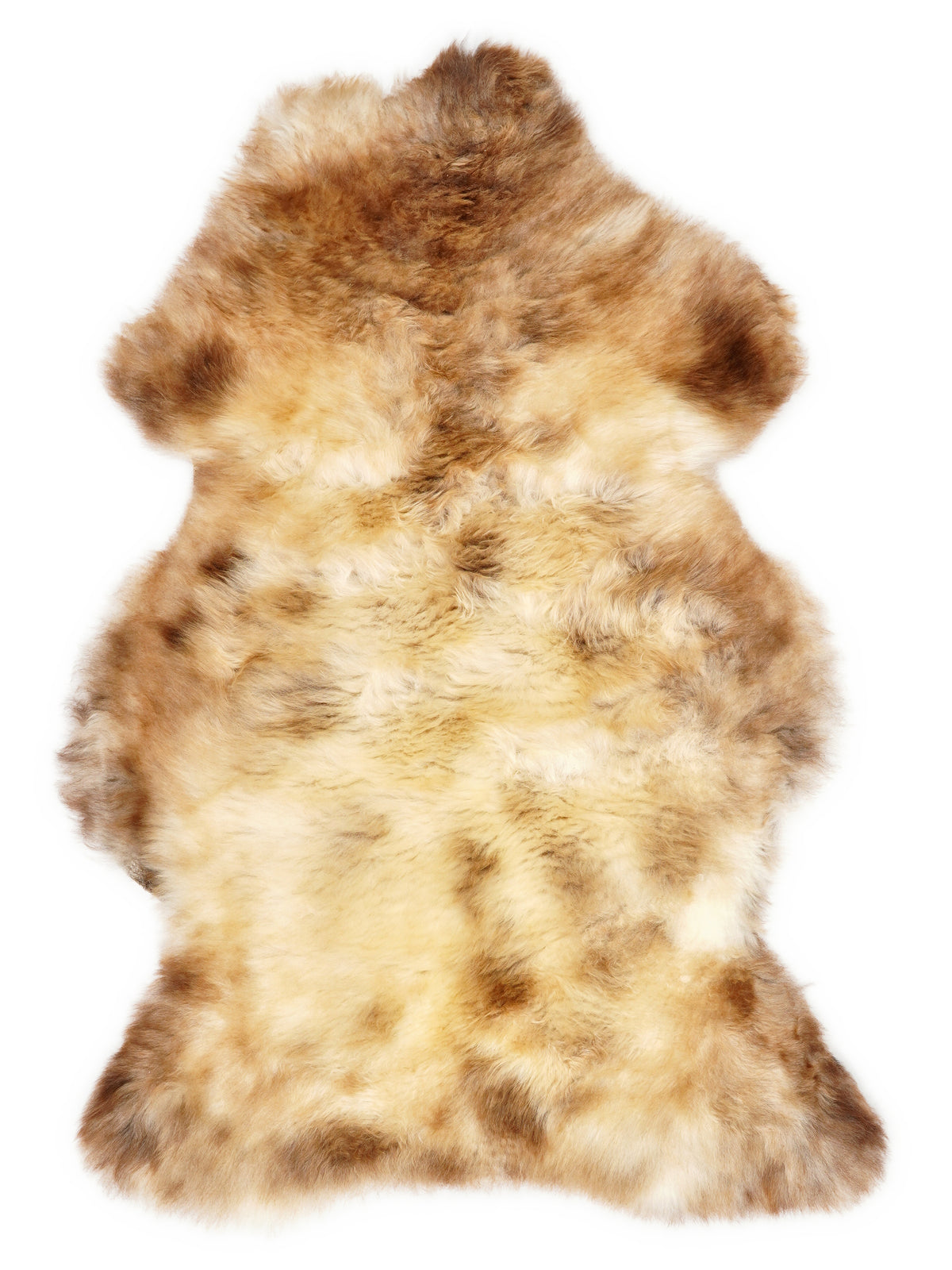 Mehrfarbiges britisches Lammfell, ca. 105 × 65 cm, von oben fotografiert: genau das Fell, das Sie erhalten