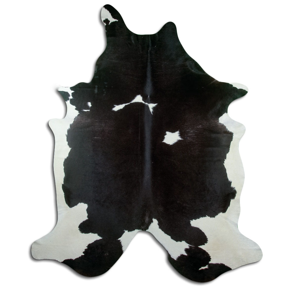 Schwarz-weisses Kuhfell, ca. 250 × 220 cm, von oben fotografiert: genau das Fell, das Sie erhalten