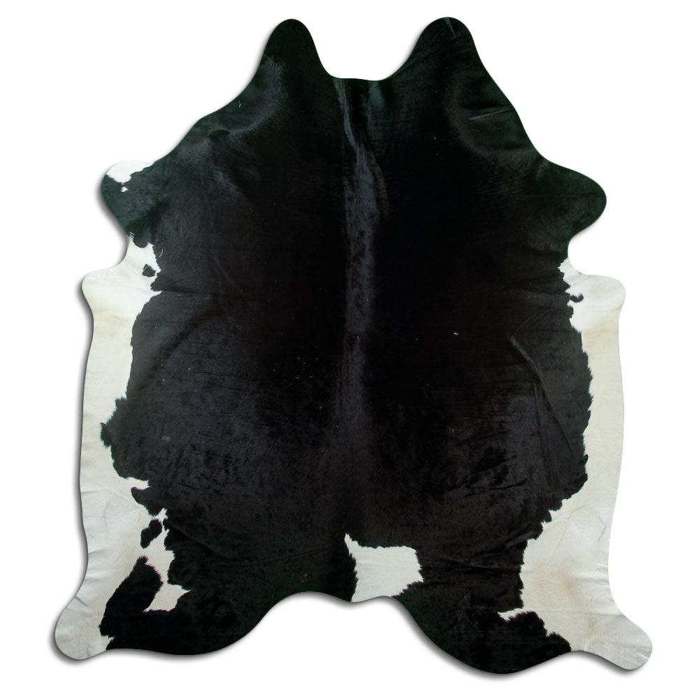 Schwarz-weisses Kuhfell, ca. 230 × 210 cm, von oben fotografiert: genau das Fell, das Sie erhalten