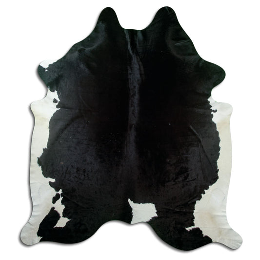Schwarz-weisses Kuhfell, ca. 230 × 210 cm, von oben fotografiert: genau das Fell, das Sie erhalten