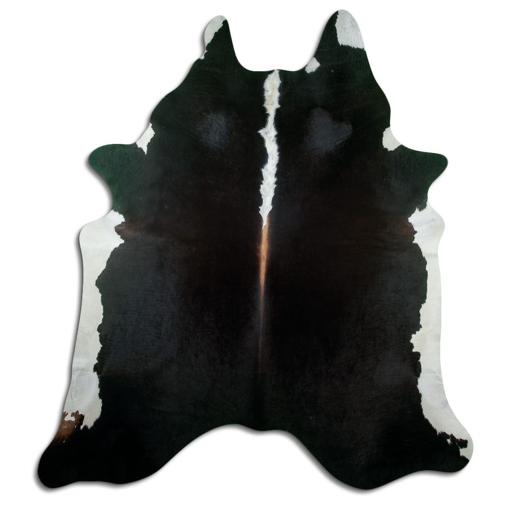 Schwarz-weisses Kuhfell, ca. 220 × 200 cm, von oben fotografiert: genau das Fell, das Sie erhalten