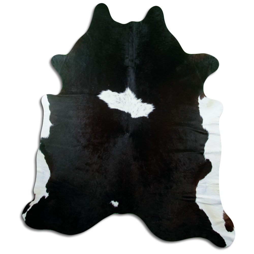 Schwarz-weisses Kuhfell, ca. 210 × 180 cm, von oben fotografiert: genau das Fell, das Sie erhalten