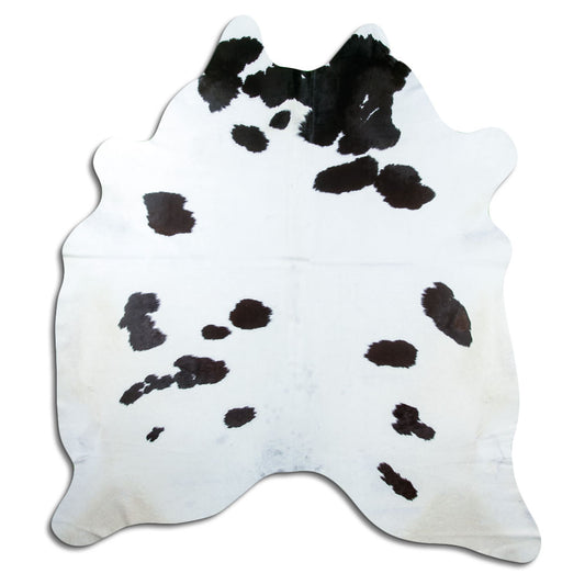 Schwarz-weisses Kuhfell, ca. 220 × 210 cm, von oben fotografiert: genau das Fell, das Sie erhalten