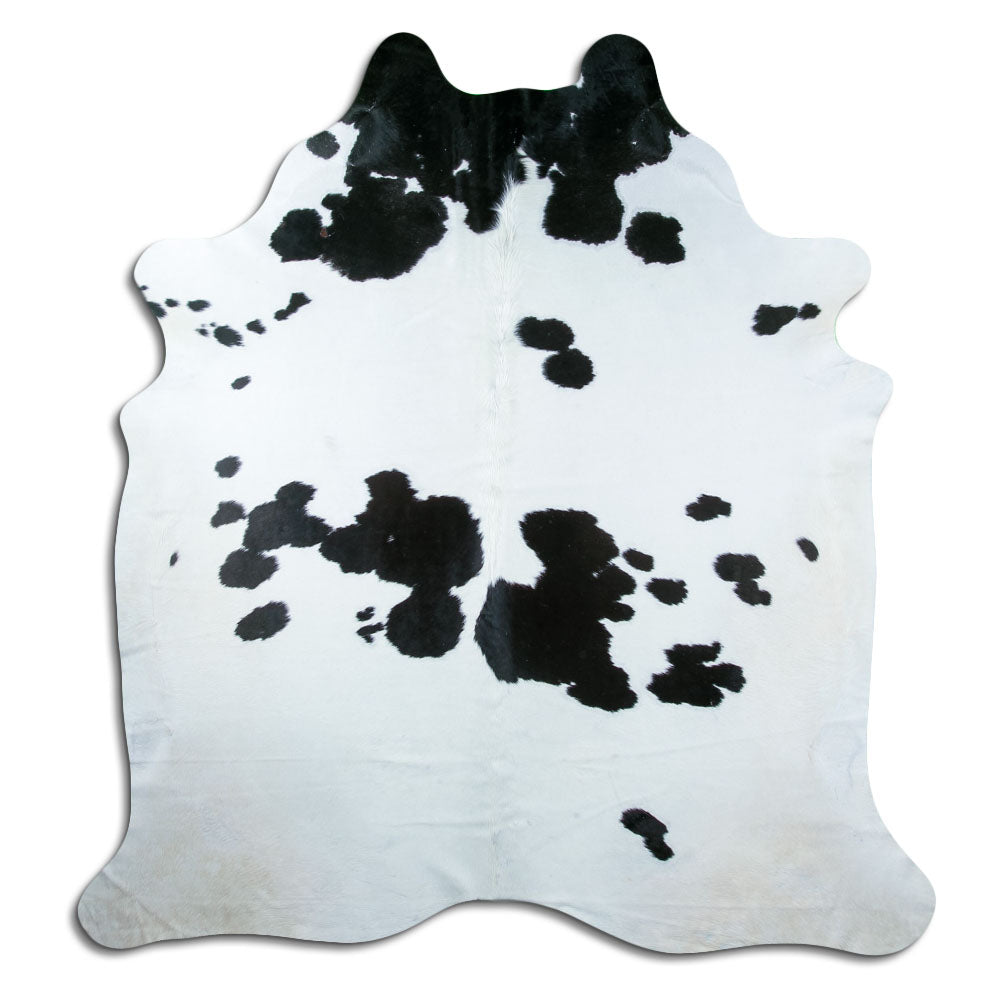 Schwarz-weisses Kuhfell, ca. 220 × 210 cm, von oben fotografiert: genau das Fell, das Sie erhalten