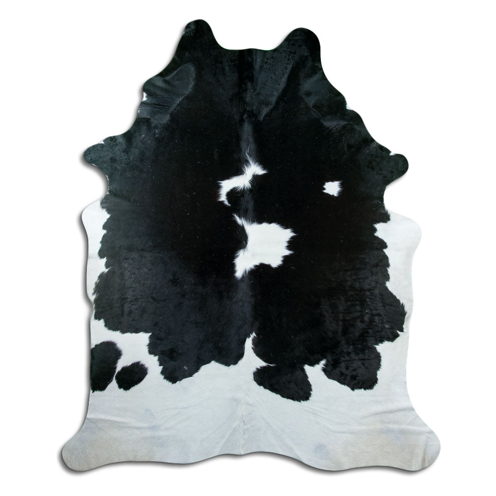 Schwarz-weisses Kuhfell, ca. 230 × 190 cm, von oben fotografiert: genau das Fell, das Sie erhalten