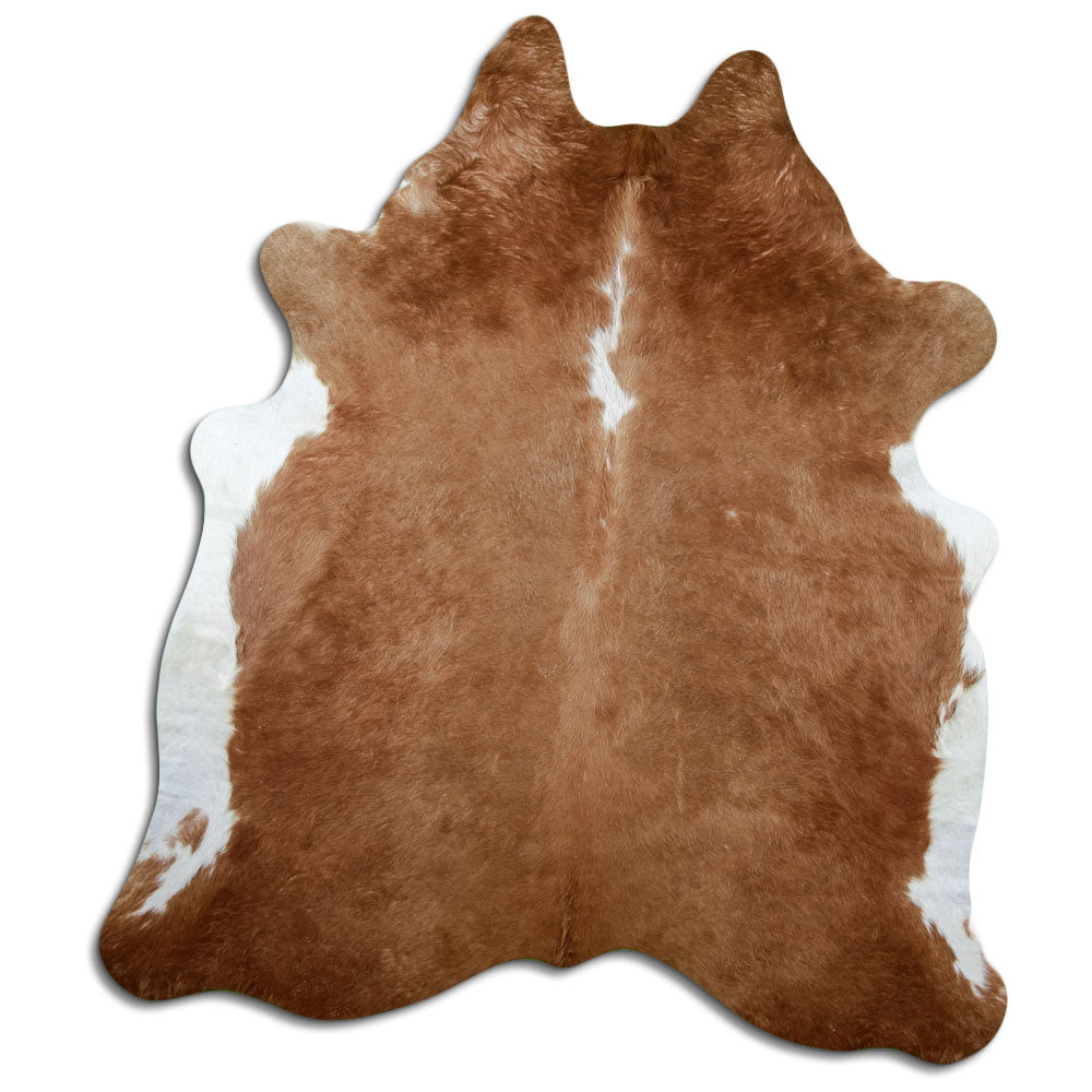Braun-weisses Kuhfell, ca. 220 × 190 cm, von oben fotografiert: genau das Fell, das Sie erhalten
