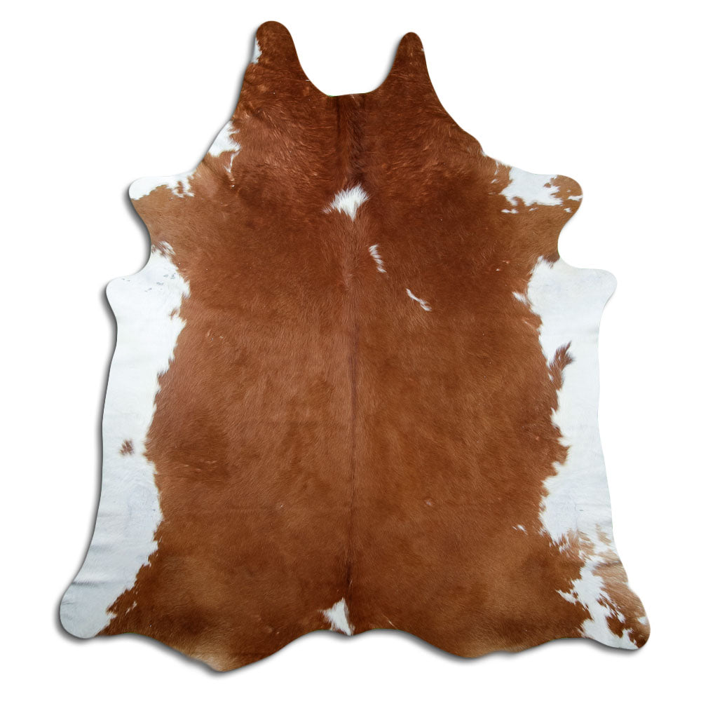 Braun-weisses Kuhfell, ca. 240 × 220 cm, von oben fotografiert: genau das Fell, das Sie erhalten
