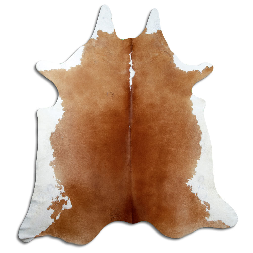 Braun-weisses Kuhfell, ca. 230 × 210 cm, von oben fotografiert: genau das Fell, das Sie erhalten