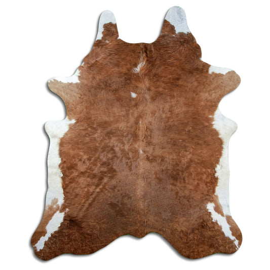 Braun-weisses Kuhfell, ca. 230 × 190 cm, von oben fotografiert: genau das Fell, das Sie erhalten