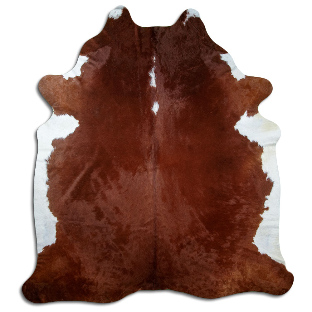 Braun-weisses Kuhfell, ca. 240 × 210 cm, von oben fotografiert: genau das Fell, das Sie erhalten