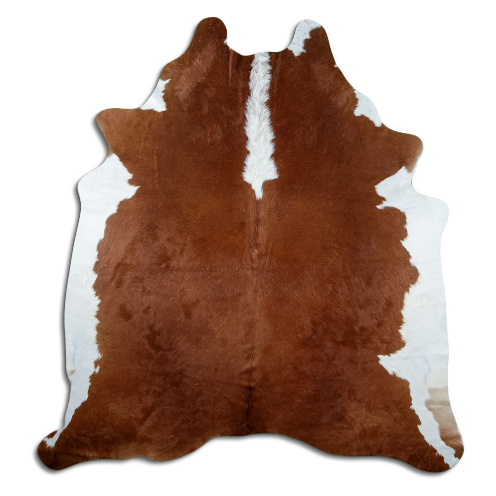 Braun-weisses Kuhfell, ca. 220 × 200 cm, von oben fotografiert: genau das Fell, das Sie erhalten