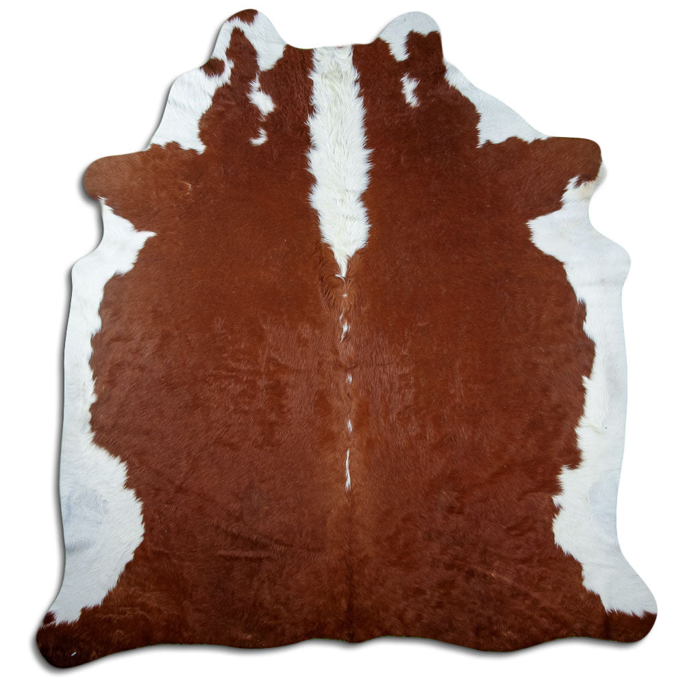 Braun-weisses Kuhfell, ca. 240 × 220 cm, von oben fotografiert: genau das Fell, das Sie erhalten