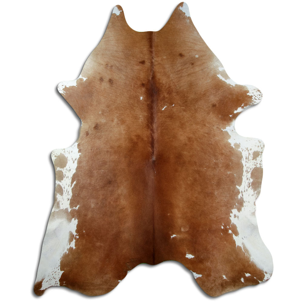 Braun-weisses Kuhfell, ca. 240 × 190 cm, von oben fotografiert: genau das Fell, das Sie erhalten