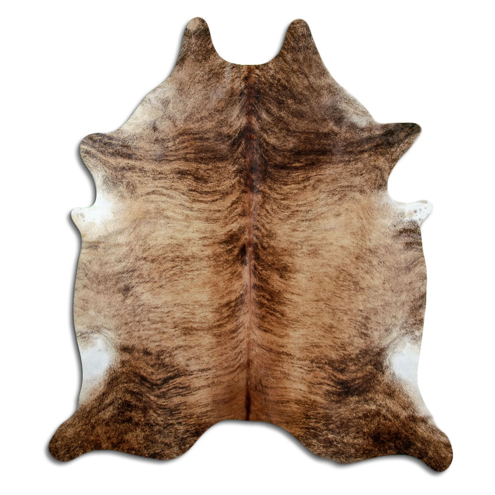 Exotisch gestromtes Kuhfell, ca. 230 × 200 cm, von oben fotografiert: genau das Fell, das Sie erhalten