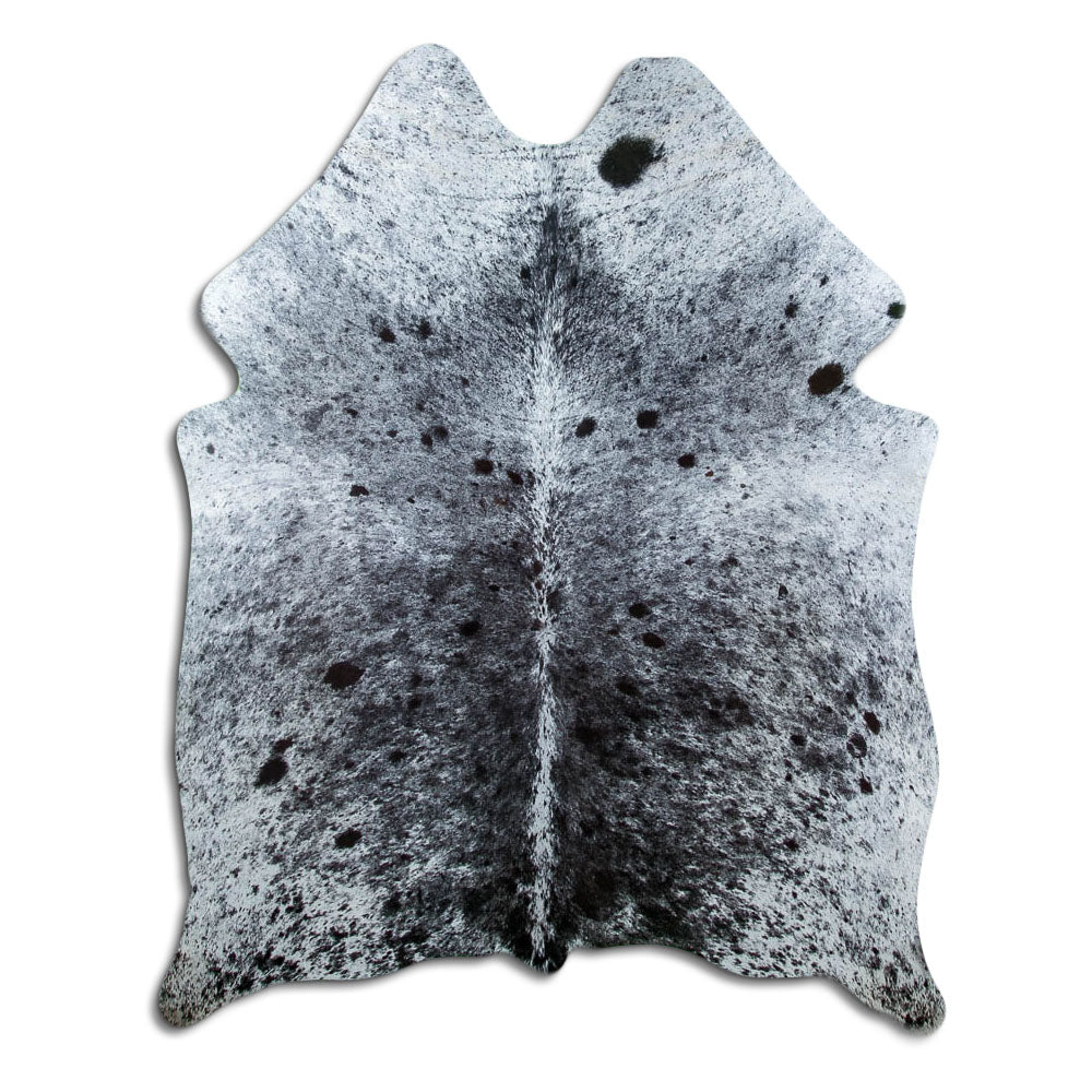 Salt & Pepper Kuhfell, ca. 190 × 150 cm, von oben fotografiert: genau das Fell, das Sie erhalten