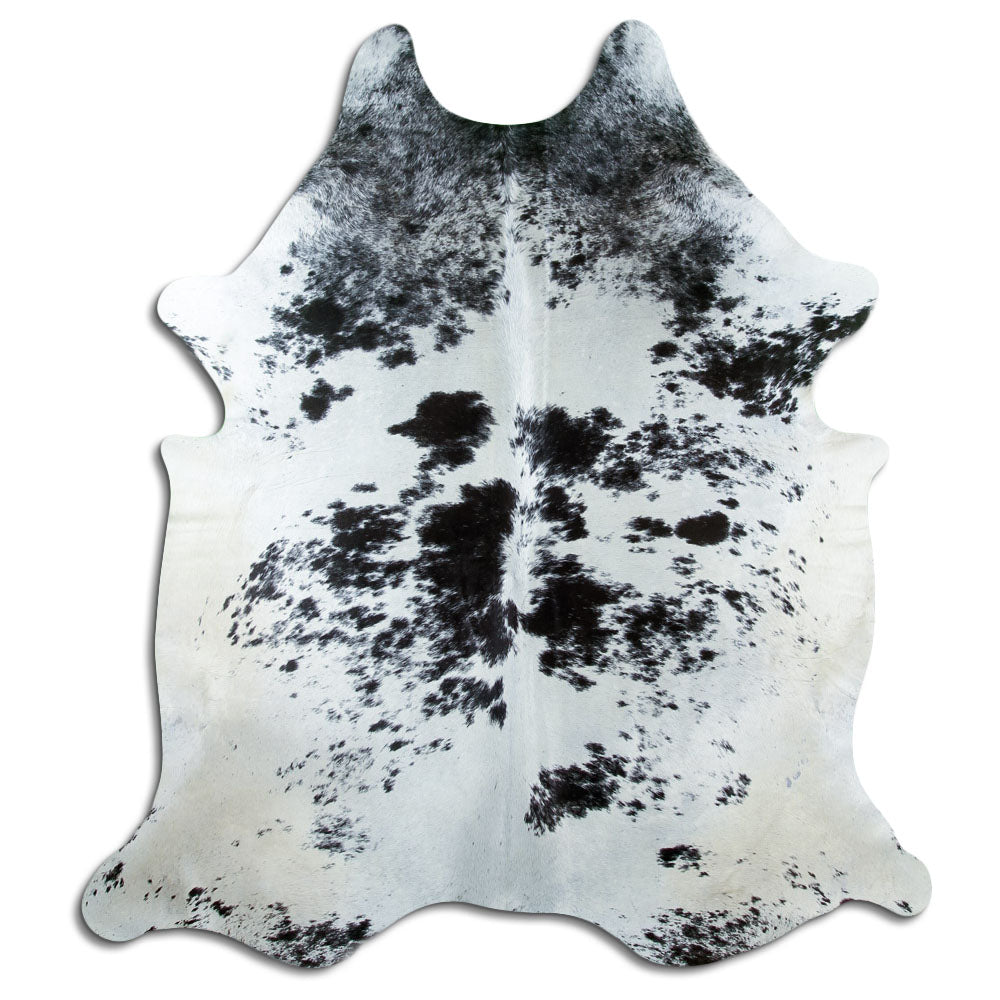 Salt & Pepper Kuhfell, ca. 210 × 180 cm, von oben fotografiert: genau das Fell, das Sie erhalten