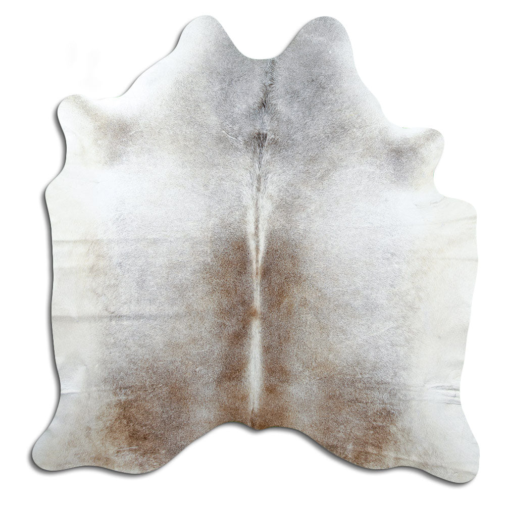 Hellbraun-graues Kuhfell, ca. 180 × 170 cm, von oben fotografiert: genau das Fell, das Sie erhalten