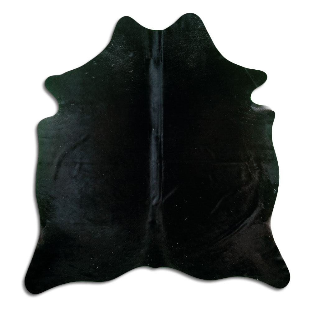 Schwarzes Kuhfell, ca. 180 × 170 cm, von oben fotografiert: genau das Fell, das Sie erhalten