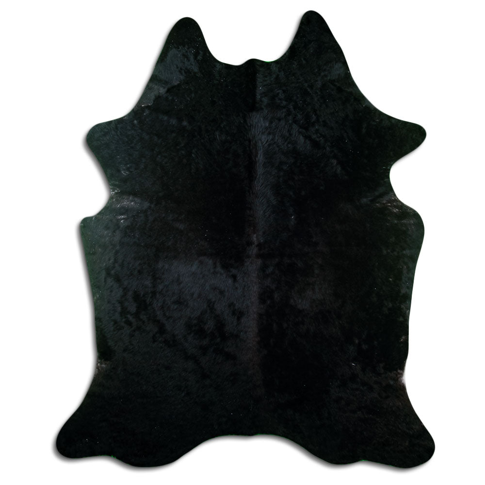 Schwarzes Kuhfell, ca. 220 × 180 cm, von oben fotografiert: genau das Fell, das Sie erhalten