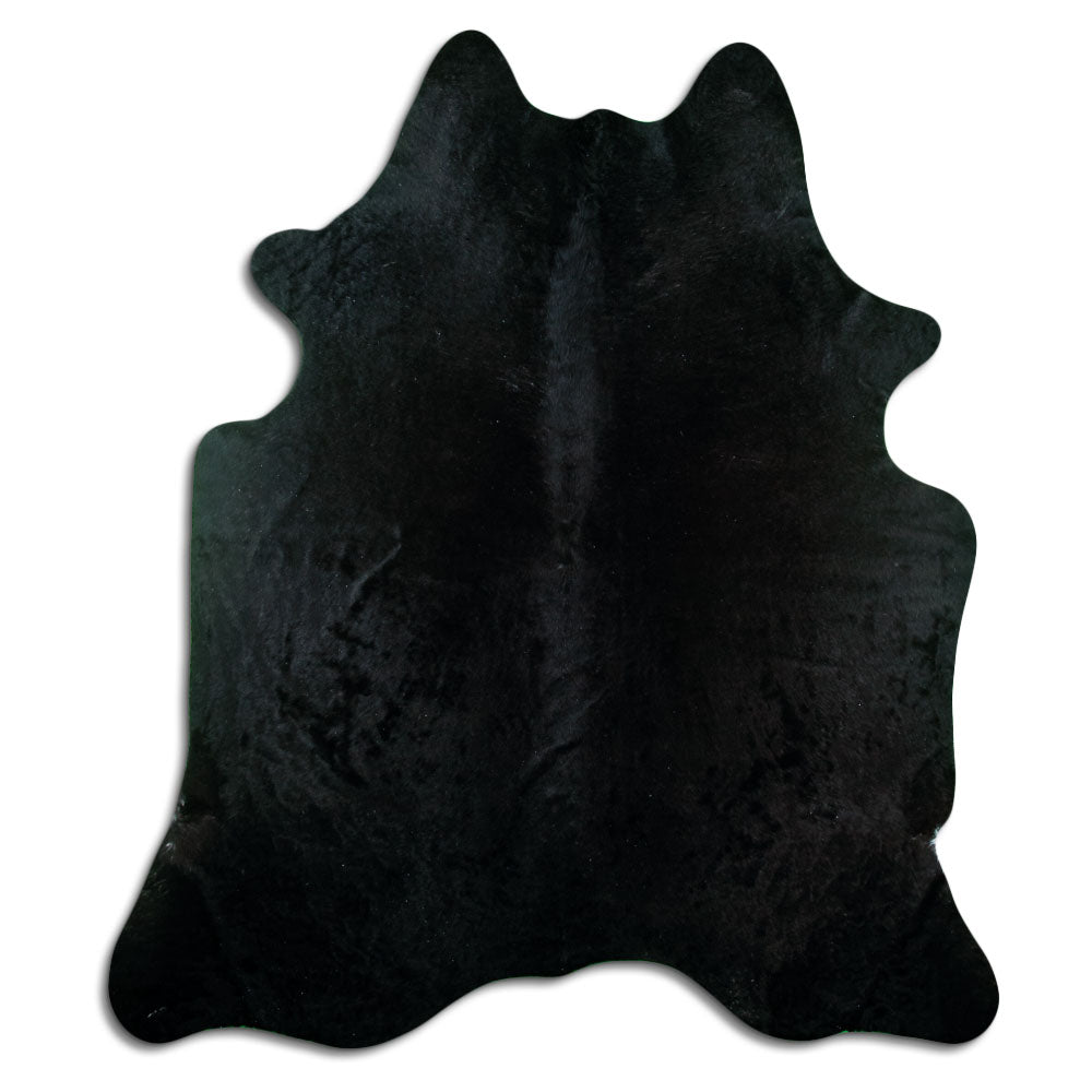 Schwarzes Kuhfell, ca. 220 × 190 cm, von oben fotografiert: genau das Fell, das Sie erhalten