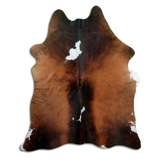 Dreifarbiges Kuhfell, ca. 200 × 160 cm, von oben fotografiert: genau das Fell, das Sie erhalten