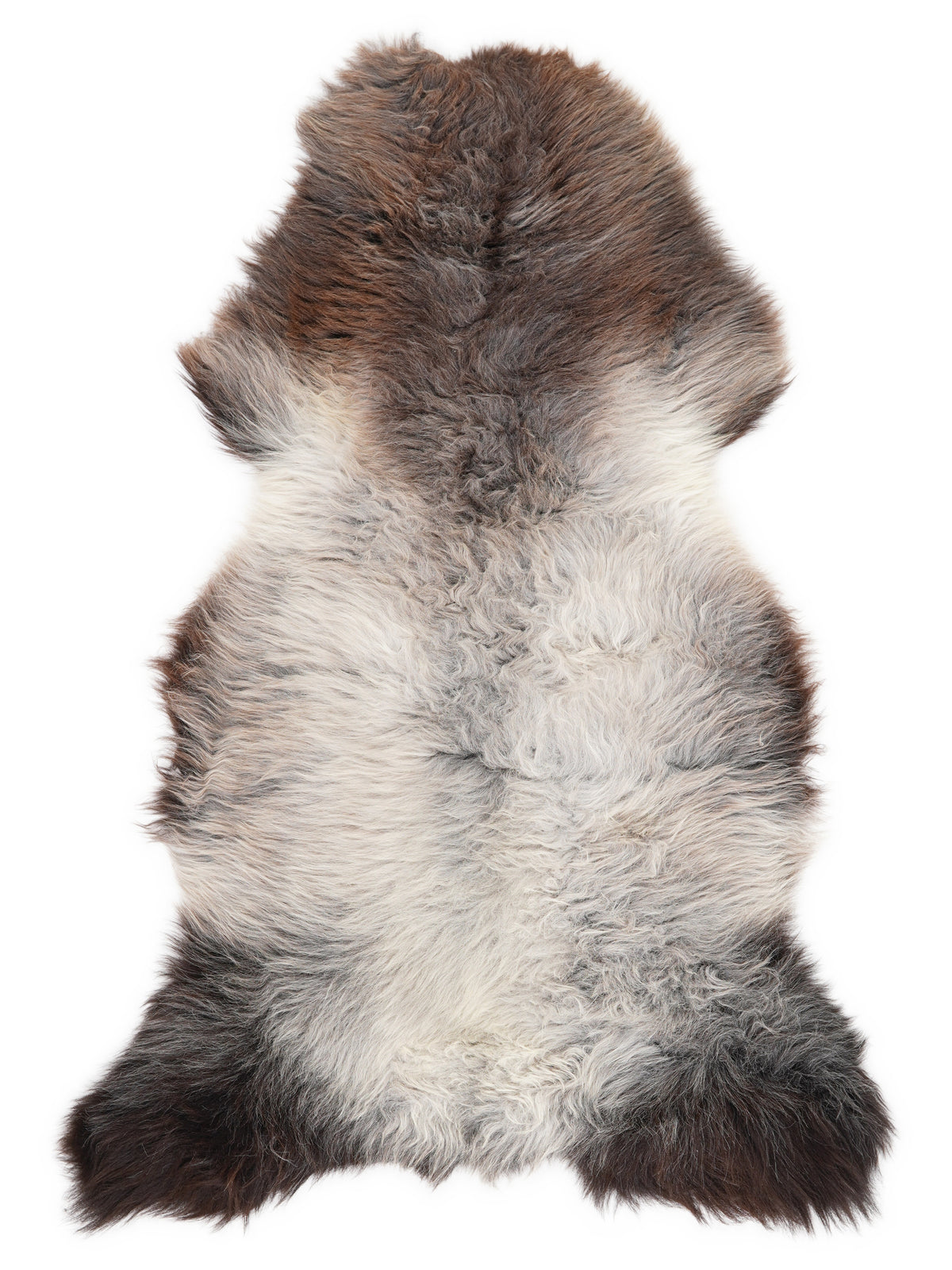 Mehrfarbiges britisches Schaffell, ca. 125 × 65 cm, von oben fotografiert: genau das Fell, das Sie erhalten