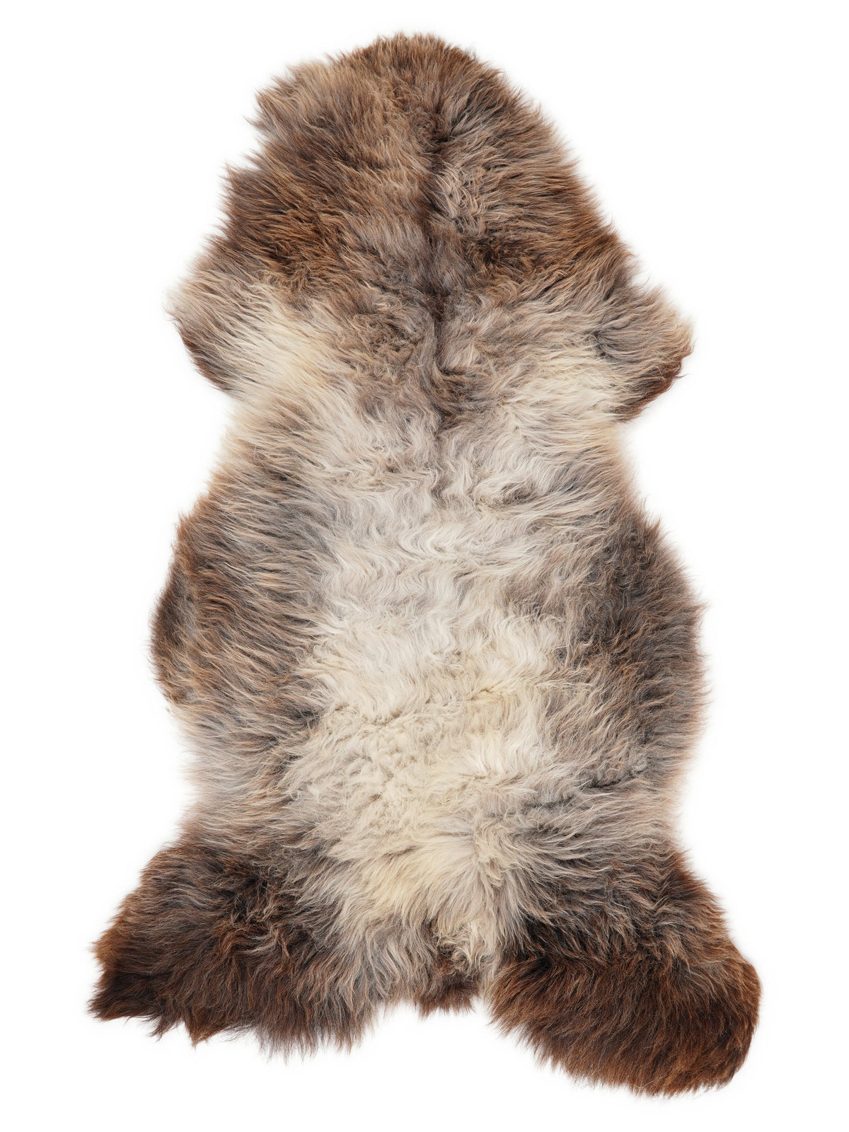 Mehrfarbiges britisches Schaffell, ca. 135 × 65 cm, von oben fotografiert: genau das Fell, das Sie erhalten