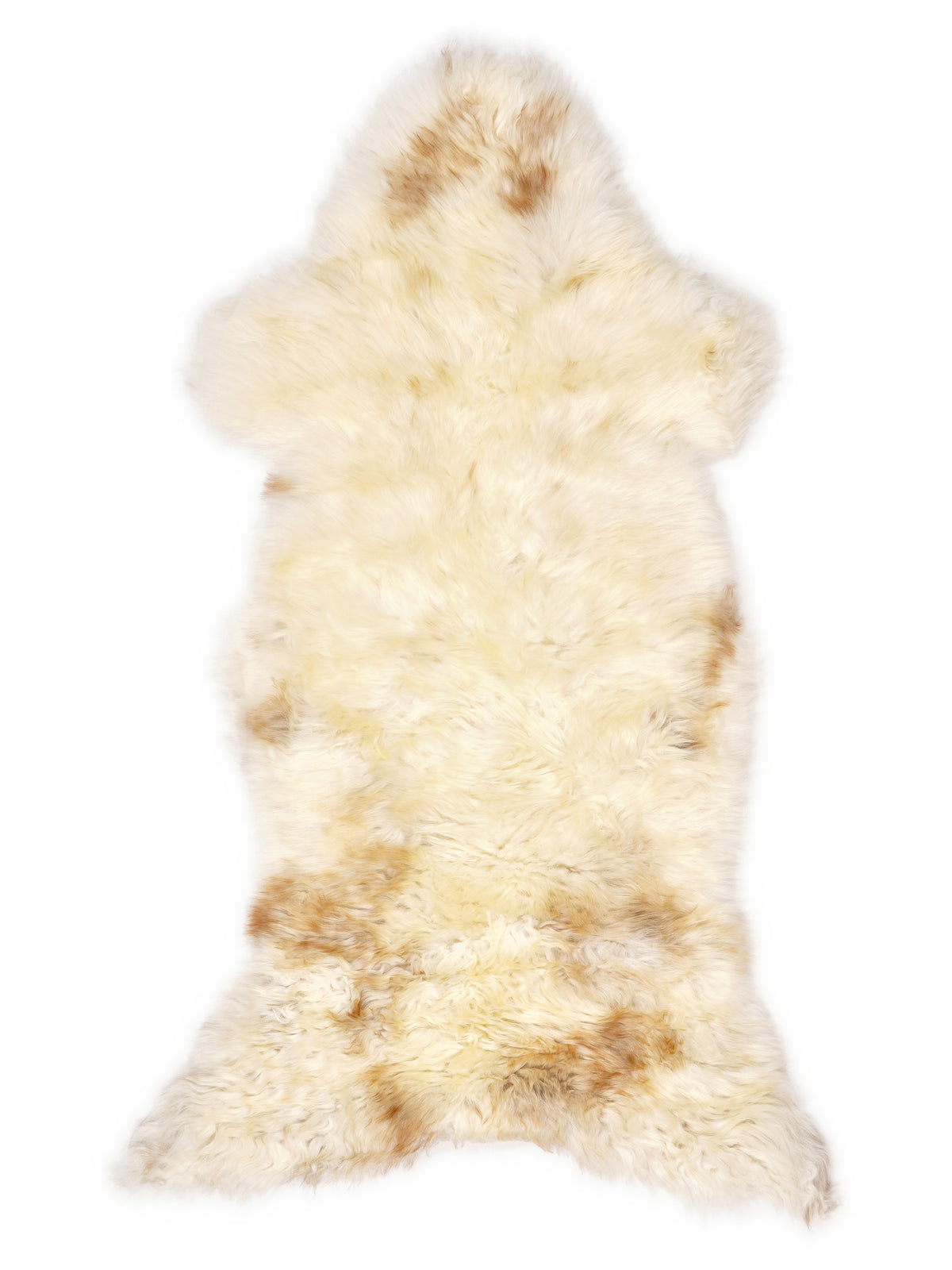 Mehrfarbiges britisches Lammfell, ca. 120 × 55 cm, von oben fotografiert: genau das Fell, das Sie erhalten