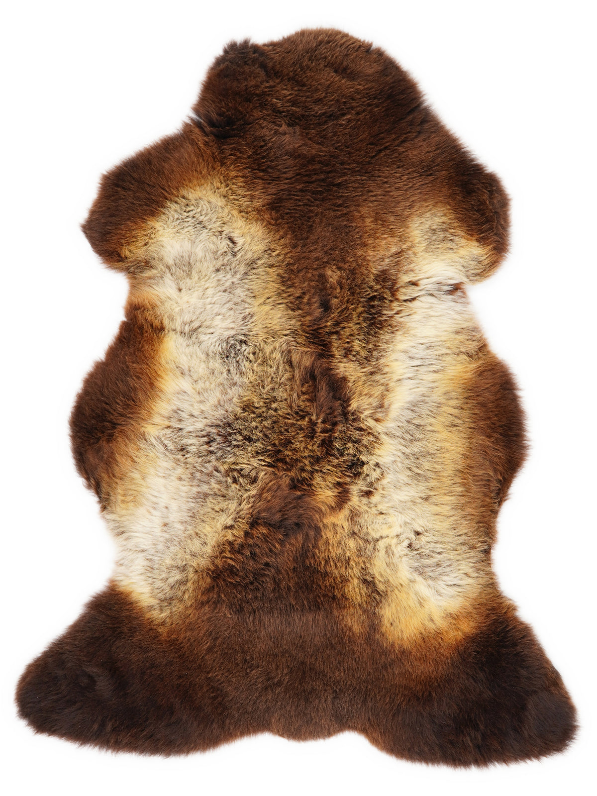 Mehrfarbiges britisches Lammfell, ca. 110 × 65 cm, von oben fotografiert: genau das Fell, das Sie erhalten