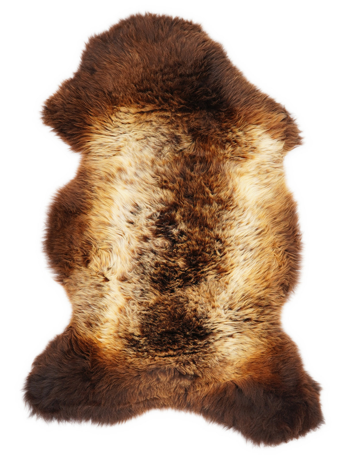 Mehrfarbiges britisches Lammfell, ca. 120 × 65 cm, von oben fotografiert: genau das Fell, das Sie erhalten