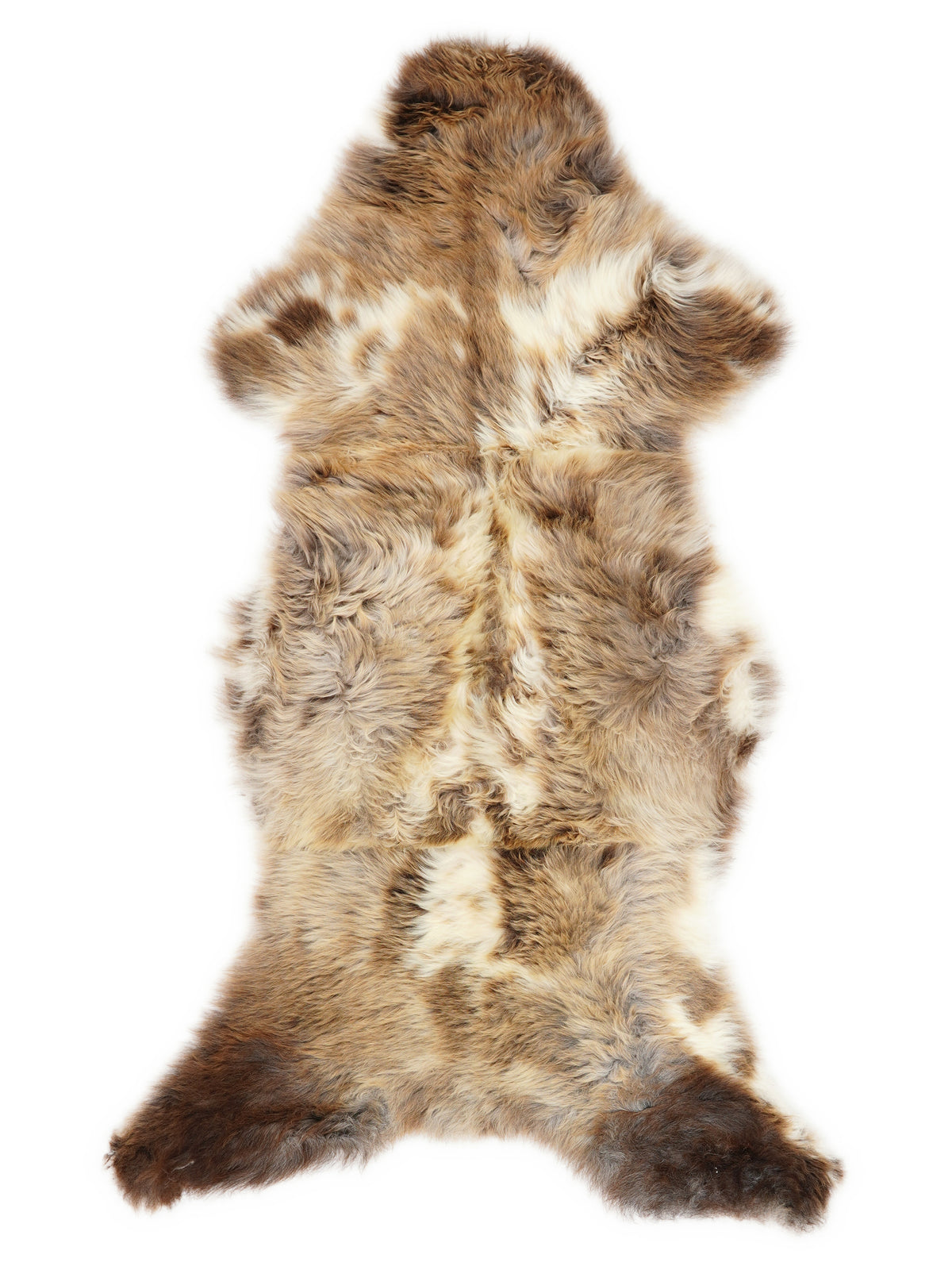 Mehrfarbiges britisches Lammfell, ca. 130 × 55 cm, von oben fotografiert: genau das Fell, das Sie erhalten
