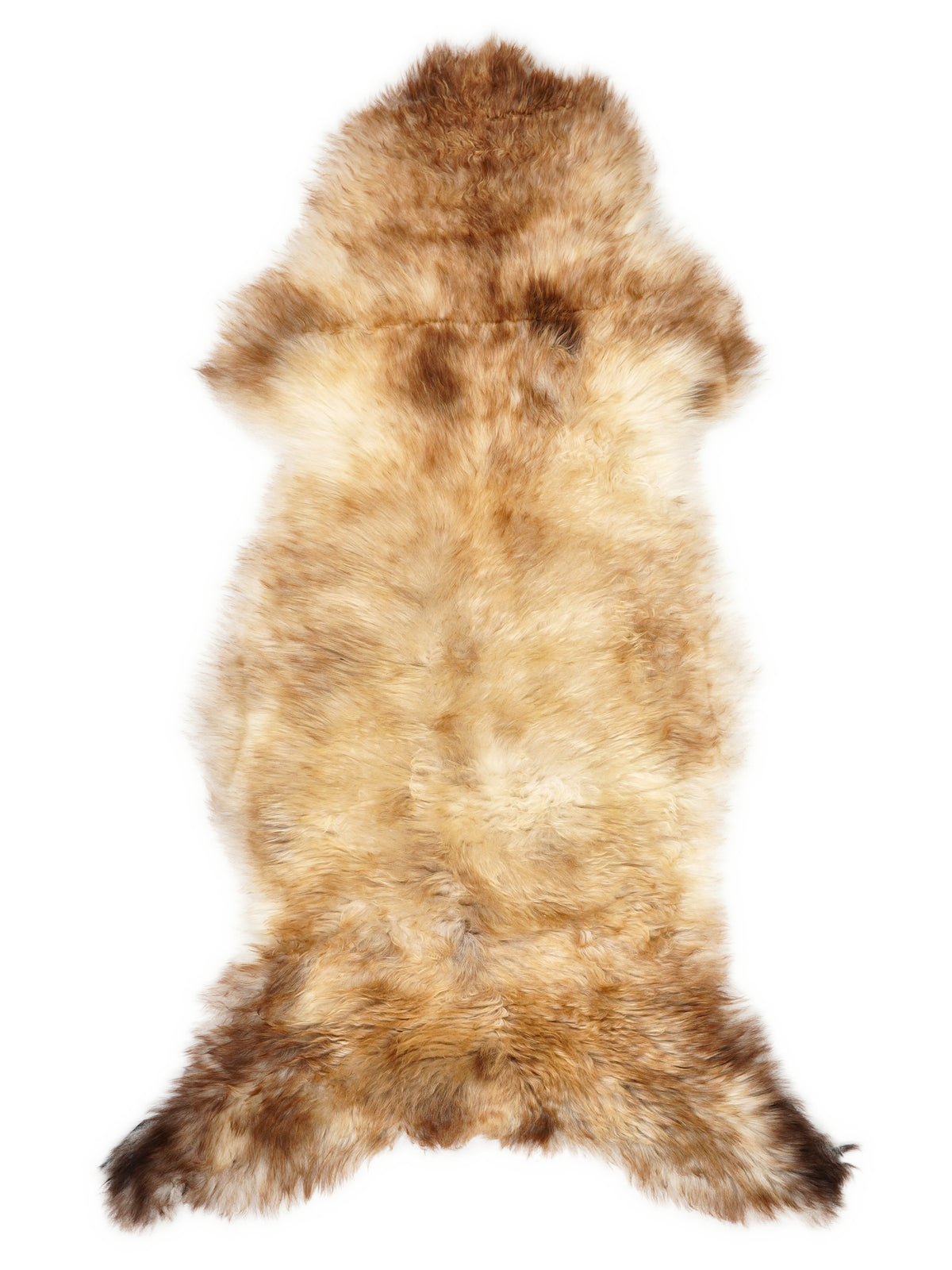 Mehrfarbiges britisches Lammfell, ca. 120 × 55 cm, von oben fotografiert: genau das Fell, das Sie erhalten